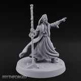 Staff Raised Commanding Human Wizard Miniature for Dungeons and Dragons, Pathfinder or other TTRPGs