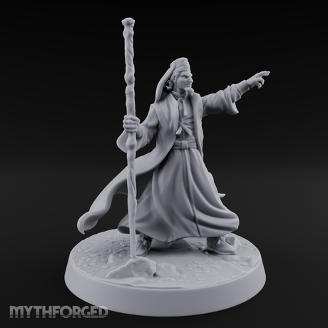 Staff Raised Commanding Human Wizard Miniature for Dungeons and Dragons, Pathfinder or other TTRPGs
