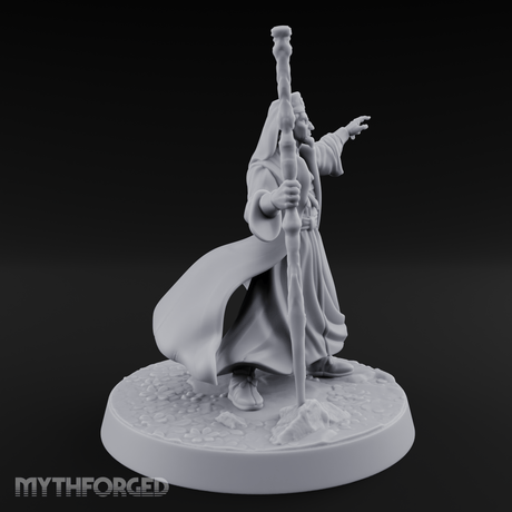Staff Raised Commanding Human Wizard Miniature for Dungeons and Dragons, Pathfinder or other TTRPGs