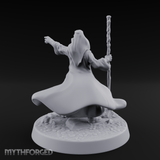 Staff Raised Commanding Human Wizard Miniature for Dungeons and Dragons, Pathfinder or other TTRPGs