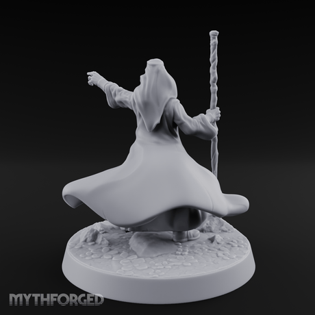 Staff Raised Commanding Human Wizard Miniature for Dungeons and Dragons, Pathfinder or other TTRPGs