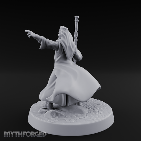 Staff Raised Commanding Human Wizard Miniature for Dungeons and Dragons, Pathfinder or other TTRPGs