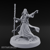 Staff Raised Commanding Human Wizard Miniature for Dungeons and Dragons, Pathfinder or other TTRPGs