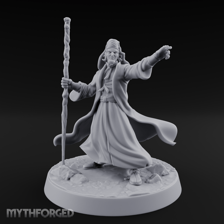 Staff Raised Commanding Human Wizard Miniature for Dungeons and Dragons, Pathfinder or other TTRPGs