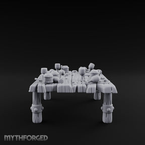 Drumstick-Gnawed Flagon-Tipped Tavern Leftovers Table Miniature for Dungeons and Dragons, Pathfinder or other TTRPGs
