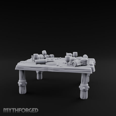 Drumstick-Gnawed Flagon-Tipped Tavern Leftovers Table Miniature for Dungeons and Dragons, Pathfinder or other TTRPGs