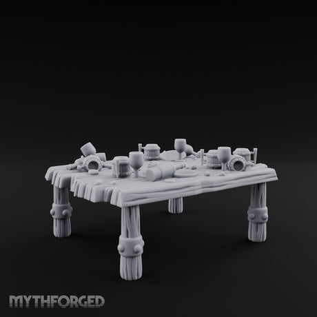 Drumstick-Gnawed Flagon-Tipped Tavern Leftovers Table Miniature for Dungeons and Dragons, Pathfinder or other TTRPGs