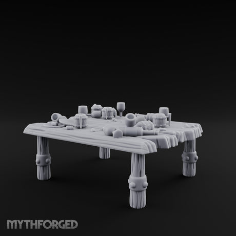 Drumstick-Gnawed Flagon-Tipped Tavern Leftovers Table Miniature for Dungeons and Dragons, Pathfinder or other TTRPGs