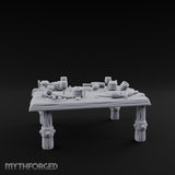 Drumstick-Gnawed Flagon-Tipped Tavern Leftovers Table Miniature for Dungeons and Dragons, Pathfinder or other TTRPGs