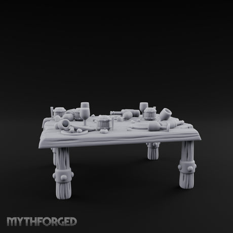 Drumstick-Gnawed Flagon-Tipped Tavern Leftovers Table Miniature for Dungeons and Dragons, Pathfinder or other TTRPGs