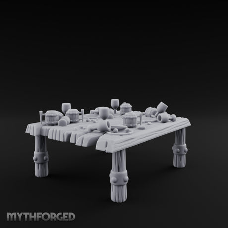 Drumstick-Gnawed Flagon-Tipped Tavern Leftovers Table Miniature for Dungeons and Dragons, Pathfinder or other TTRPGs