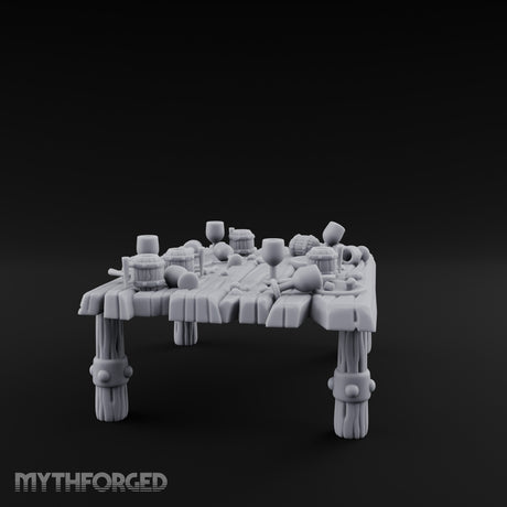 Drumstick-Gnawed Flagon-Tipped Tavern Leftovers Table Miniature for Dungeons and Dragons, Pathfinder or other TTRPGs
