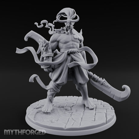 Dual Blade Striding Oni War Tyrant Miniature for Dungeons and Dragons, Pathfinder or other TTRPGs