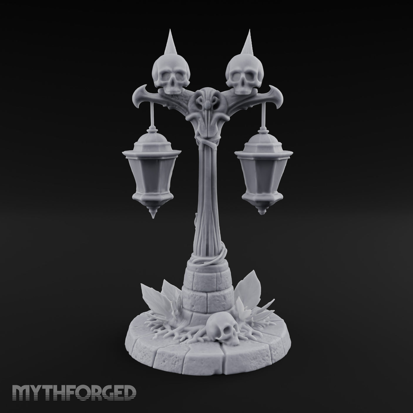 Dual-Lantern Spike-Crowned Necromantic Street Lamp Post Miniature for Dungeons and Dragons, Pathfinder or other TTRPGs