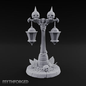 Dual-Lantern Spike-Crowned Necromantic Street Lamp Post Miniature for Dungeons and Dragons, Pathfinder or other TTRPGs