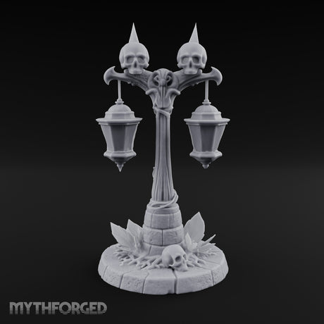 Dual-Lantern Spike-Crowned Necromantic Street Lamp Post Miniature for Dungeons and Dragons, Pathfinder or other TTRPGs