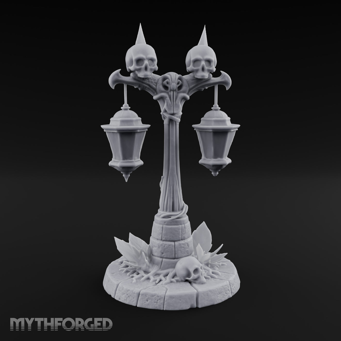 Dual-Lantern Spike-Crowned Necromantic Street Lamp Post Miniature for Dungeons and Dragons, Pathfinder or other TTRPGs