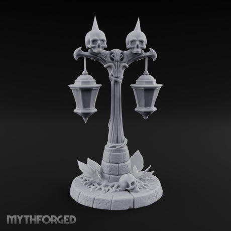 Dual-Lantern Spike-Crowned Necromantic Street Lamp Post Miniature for Dungeons and Dragons, Pathfinder or other TTRPGs