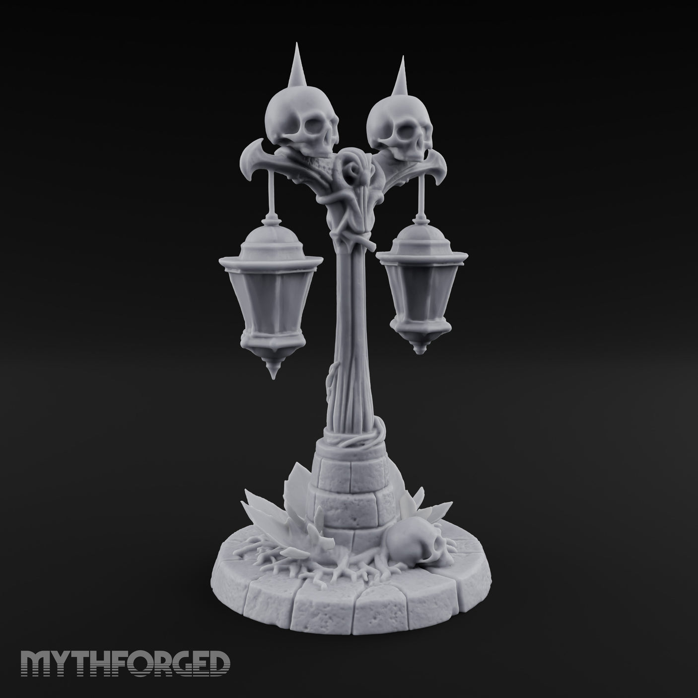 Dual-Lantern Spike-Crowned Necromantic Street Lamp Post Miniature for Dungeons and Dragons, Pathfinder or other TTRPGs