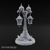 Dual-Lantern Spike-Crowned Necromantic Street Lamp Post Miniature for Dungeons and Dragons, Pathfinder or other TTRPGs