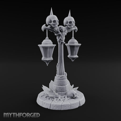 Dual-Lantern Spike-Crowned Necromantic Street Lamp Post Miniature for Dungeons and Dragons, Pathfinder or other TTRPGs