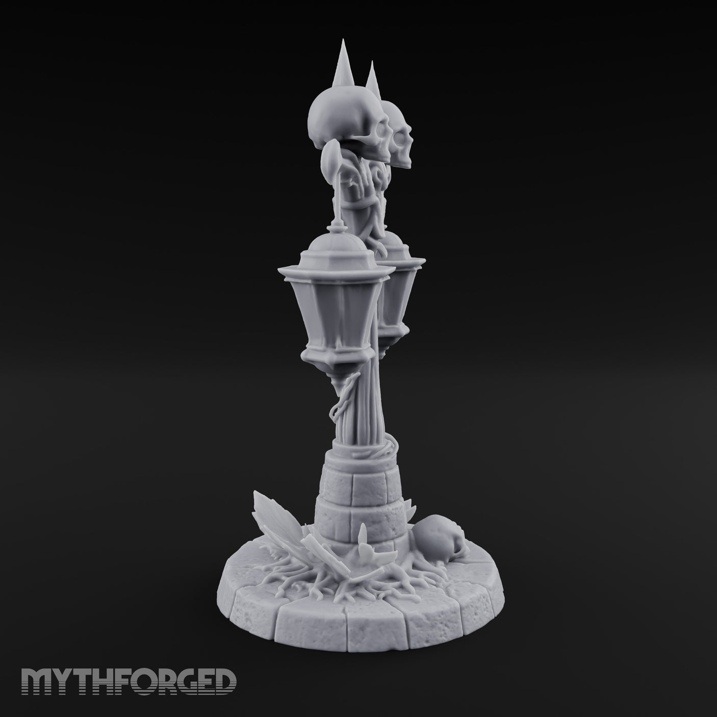 Dual-Lantern Spike-Crowned Necromantic Street Lamp Post Miniature for Dungeons and Dragons, Pathfinder or other TTRPGs