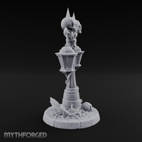 Dual-Lantern Spike-Crowned Necromantic Street Lamp Post Miniature for Dungeons and Dragons, Pathfinder or other TTRPGs