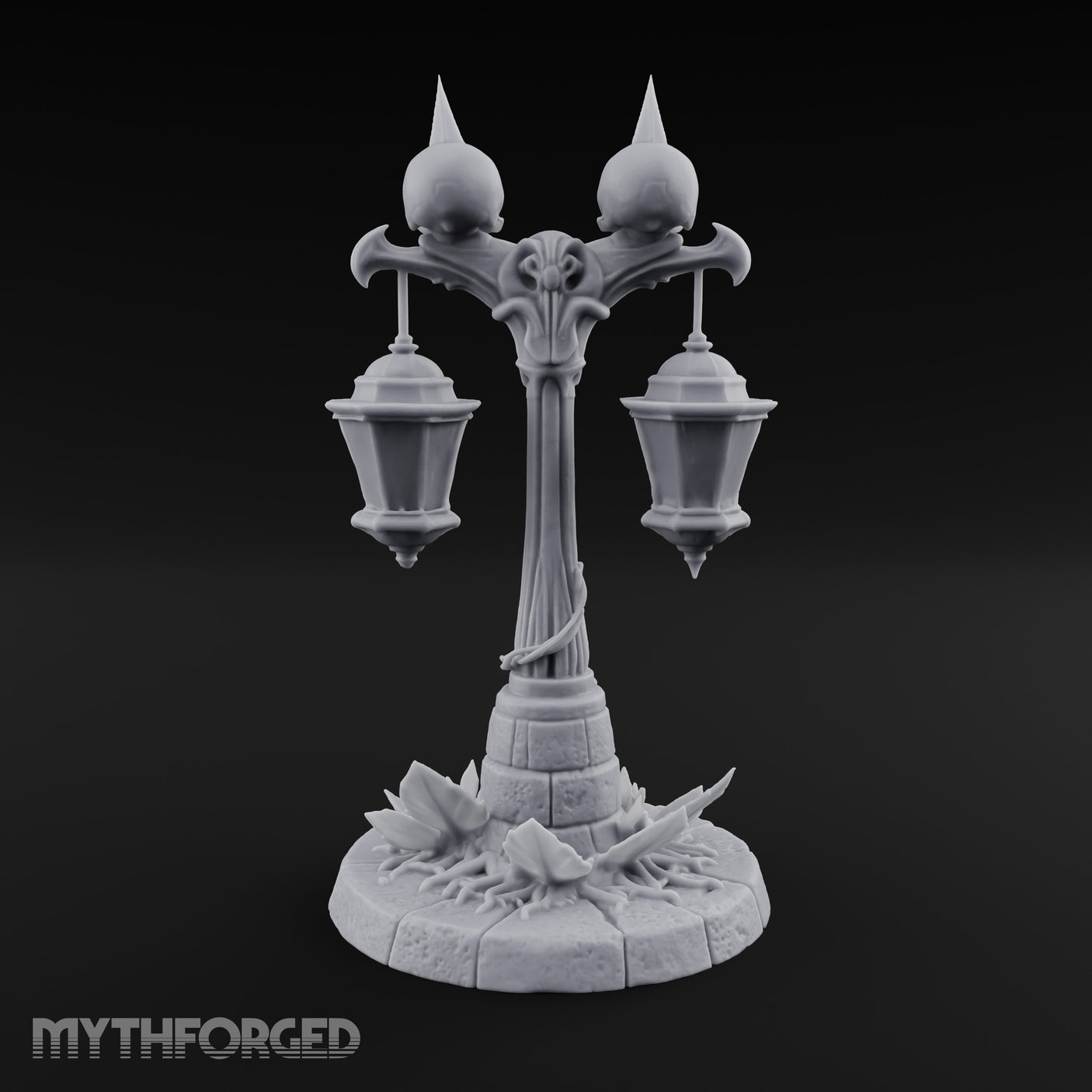 Dual-Lantern Spike-Crowned Necromantic Street Lamp Post Miniature for Dungeons and Dragons, Pathfinder or other TTRPGs
