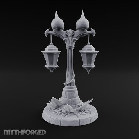 Dual-Lantern Spike-Crowned Necromantic Street Lamp Post Miniature for Dungeons and Dragons, Pathfinder or other TTRPGs