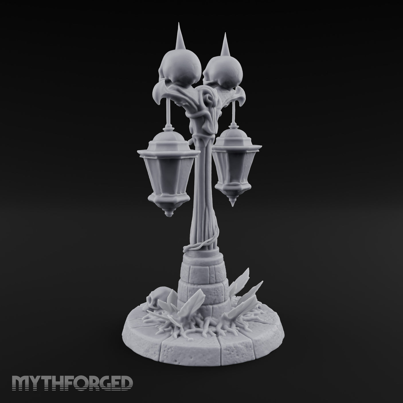 Dual-Lantern Spike-Crowned Necromantic Street Lamp Post Miniature for Dungeons and Dragons, Pathfinder or other TTRPGs