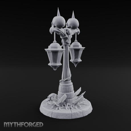 Dual-Lantern Spike-Crowned Necromantic Street Lamp Post Miniature for Dungeons and Dragons, Pathfinder or other TTRPGs