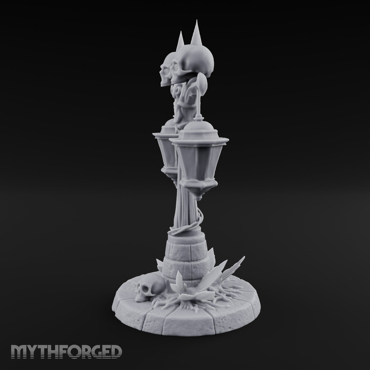 Dual-Lantern Spike-Crowned Necromantic Street Lamp Post Miniature for Dungeons and Dragons, Pathfinder or other TTRPGs