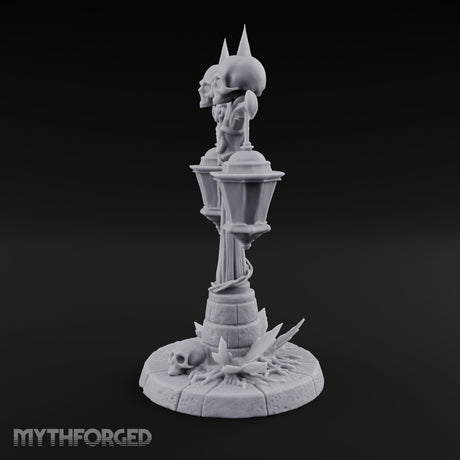 Dual-Lantern Spike-Crowned Necromantic Street Lamp Post Miniature for Dungeons and Dragons, Pathfinder or other TTRPGs