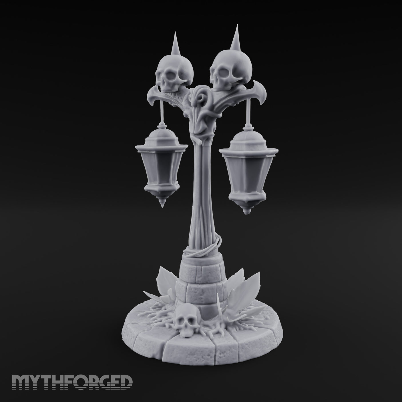 Dual-Lantern Spike-Crowned Necromantic Street Lamp Post Miniature for Dungeons and Dragons, Pathfinder or other TTRPGs
