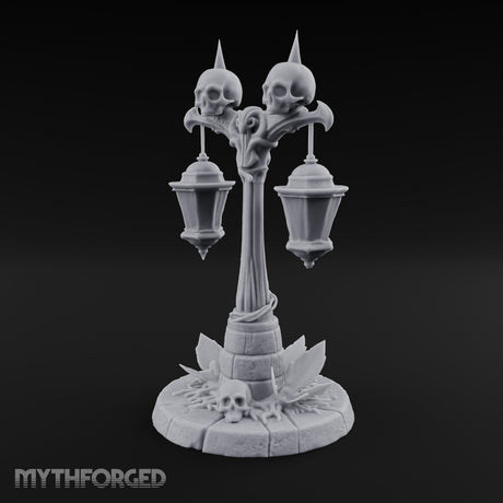 Dual-Lantern Spike-Crowned Necromantic Street Lamp Post Miniature for Dungeons and Dragons, Pathfinder or other TTRPGs