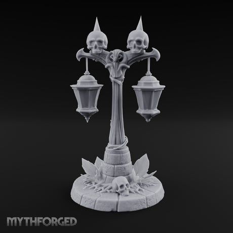 Dual-Lantern Spike-Crowned Necromantic Street Lamp Post Miniature for Dungeons and Dragons, Pathfinder or other TTRPGs