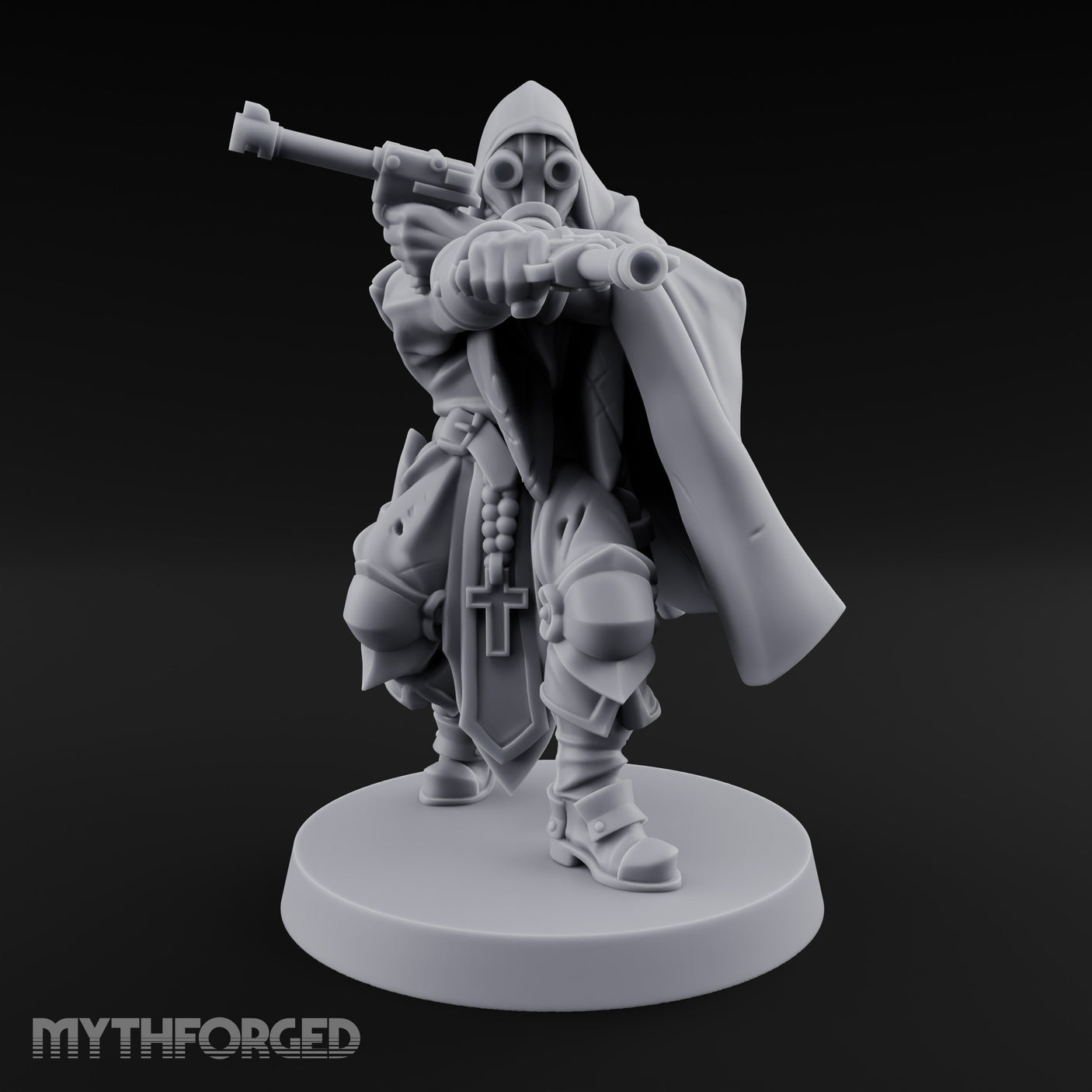 Dual Pistol Aiming Crouching Human Sniper Priest Miniature for Dungeons and Dragons, Pathfinder or other TTRPGs