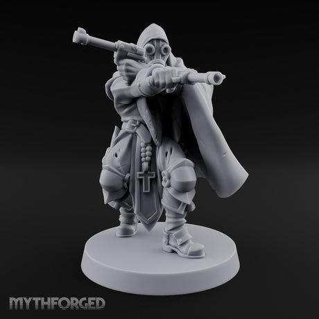 Dual Pistol Aiming Crouching Human Sniper Priest Miniature for Dungeons and Dragons, Pathfinder or other TTRPGs