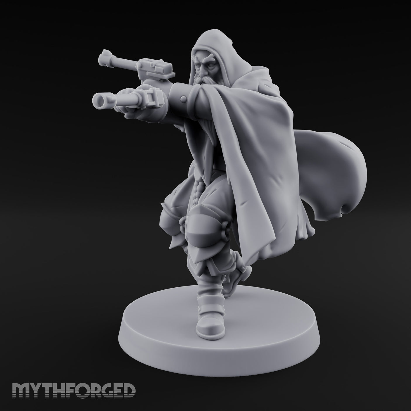 Dual Pistol Aiming Crouching Human Sniper Priest Miniature for Dungeons and Dragons, Pathfinder or other TTRPGs