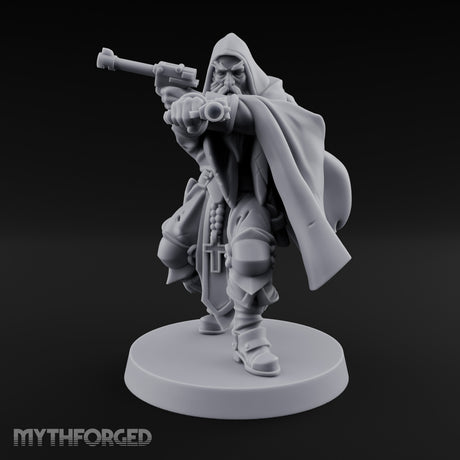 Dual Pistol Aiming Crouching Human Sniper Priest Miniature for Dungeons and Dragons, Pathfinder or other TTRPGs