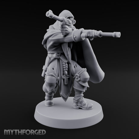 Dual Pistol Aiming Crouching Human Sniper Priest Miniature for Dungeons and Dragons, Pathfinder or other TTRPGs