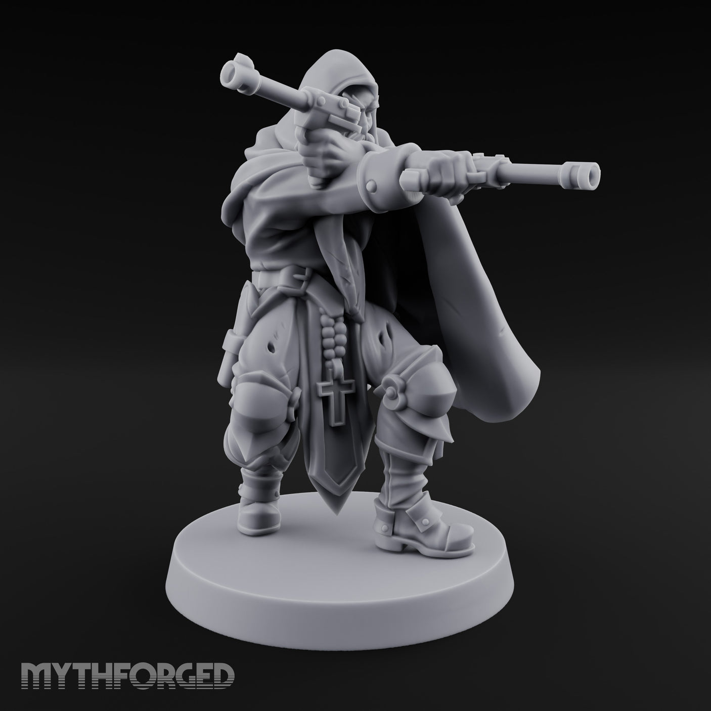 Dual Pistol Aiming Crouching Human Sniper Priest Miniature for Dungeons and Dragons, Pathfinder or other TTRPGs