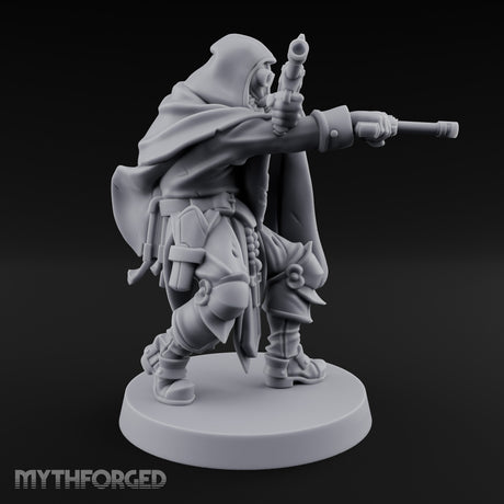 Dual Pistol Aiming Crouching Human Sniper Priest Miniature for Dungeons and Dragons, Pathfinder or other TTRPGs