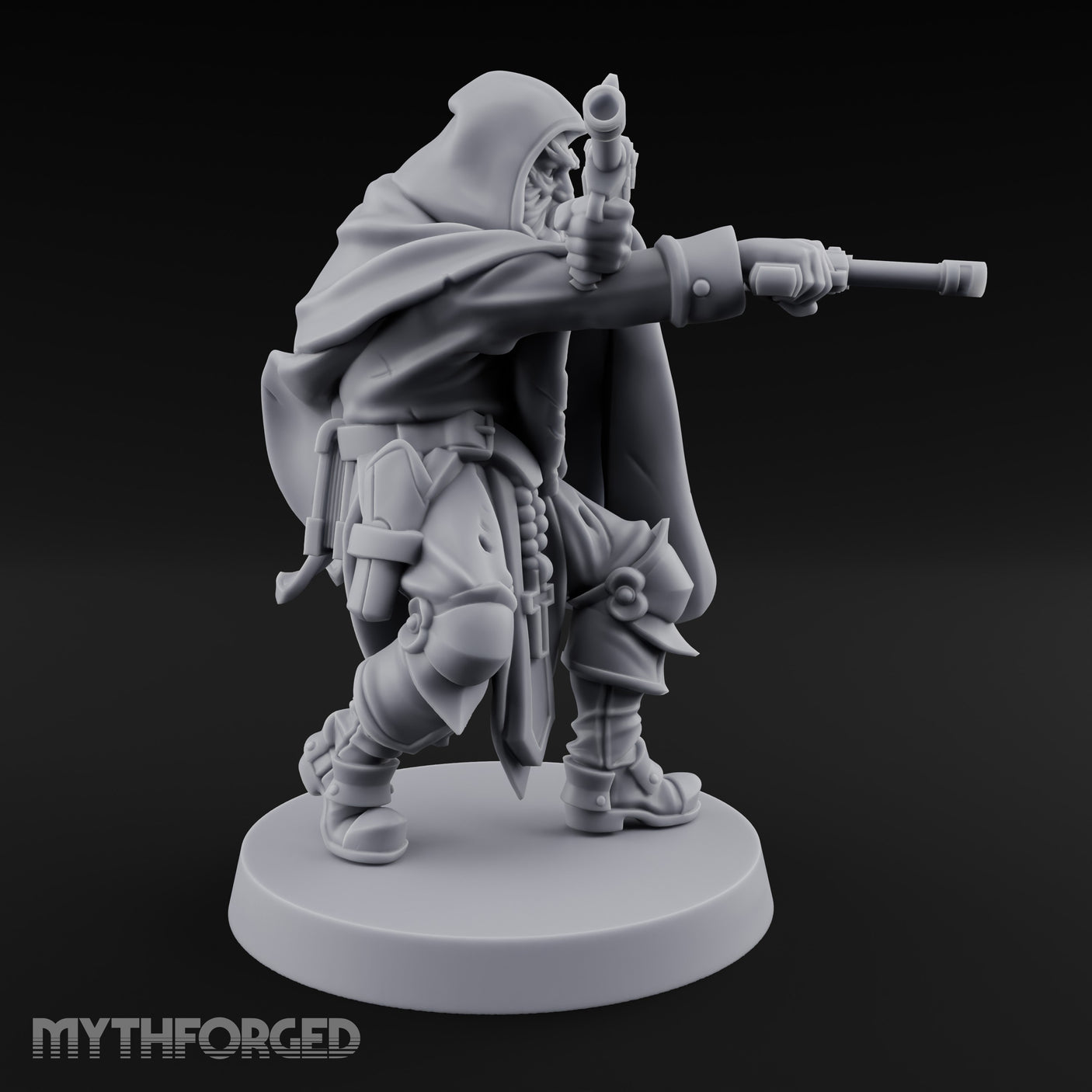 Dual Pistol Aiming Crouching Human Sniper Priest Miniature for Dungeons and Dragons, Pathfinder or other TTRPGs
