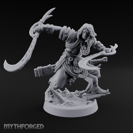 Dual Sickle Whirling Human Ranger Miniature for Dungeons and Dragons, Pathfinder or other TTRPGs