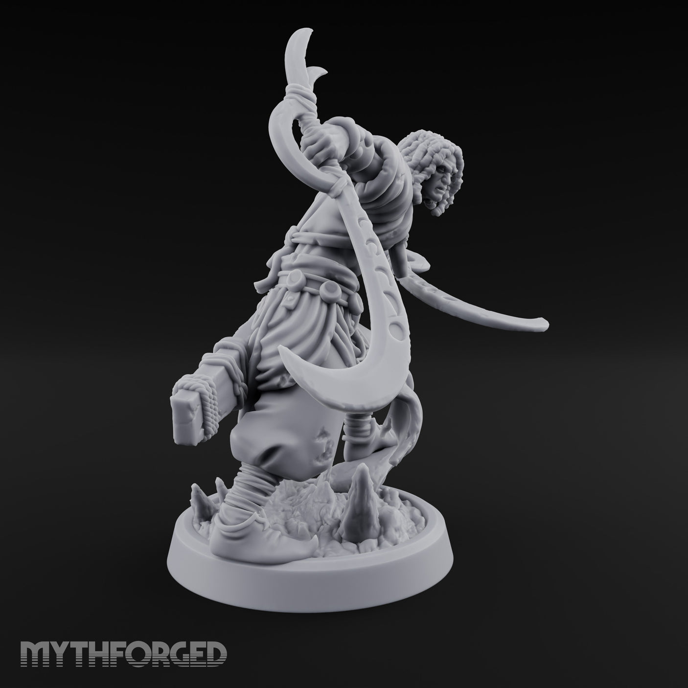 Dual Sickle Whirling Human Ranger Miniature for Dungeons and Dragons, Pathfinder or other TTRPGs