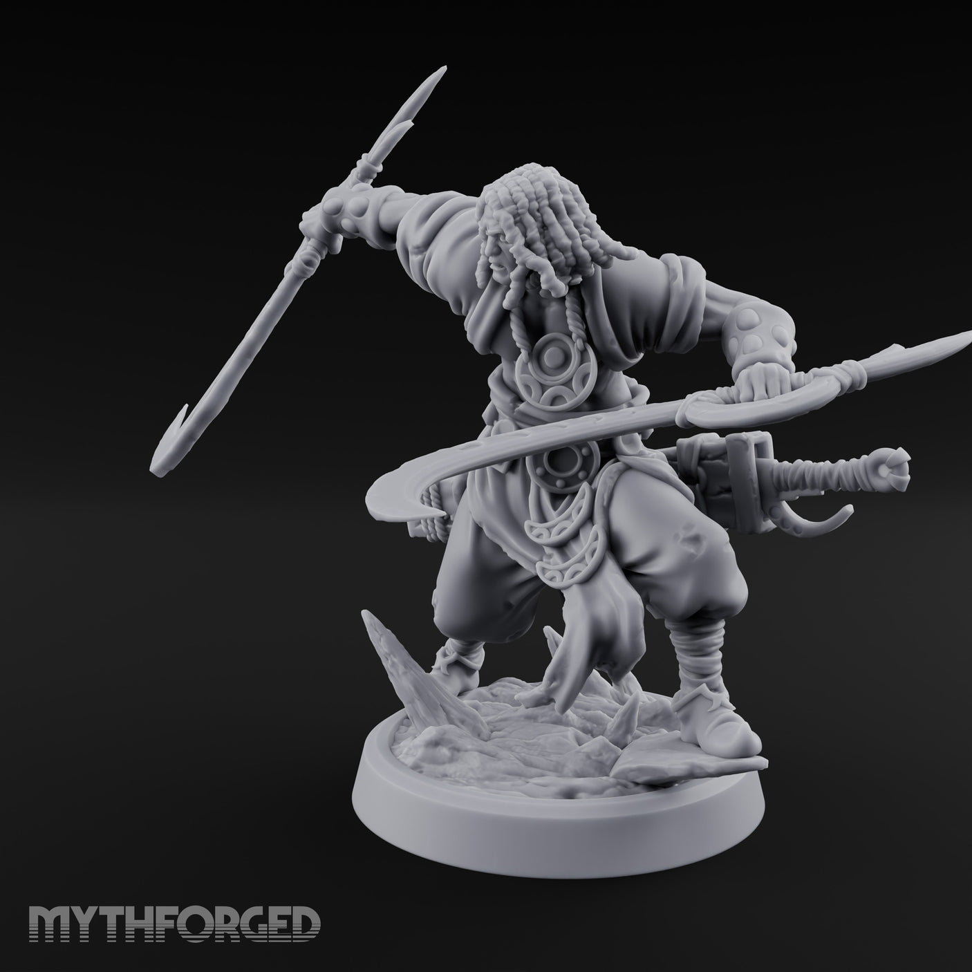 Dual Sickle Whirling Human Ranger Miniature for Dungeons and Dragons, Pathfinder or other TTRPGs