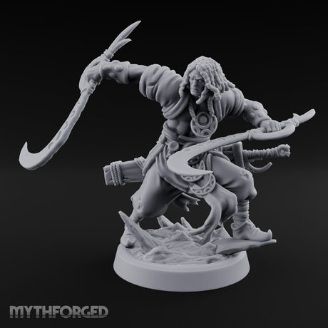 Dual Sickle Whirling Human Ranger Miniature for Dungeons and Dragons, Pathfinder or other TTRPGs