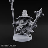 Dual Staff Brandishing Dwarf Wizard Miniature for Dungeons and Dragons, Pathfinder or other TTRPGs