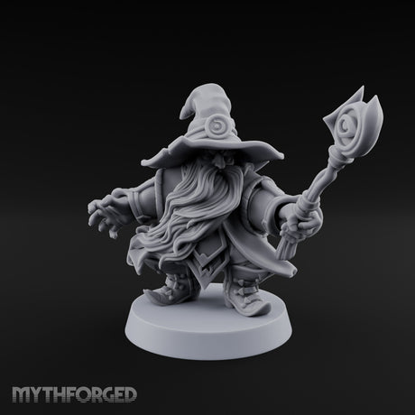 Dual Staff Brandishing Dwarf Wizard Miniature for Dungeons and Dragons, Pathfinder or other TTRPGs